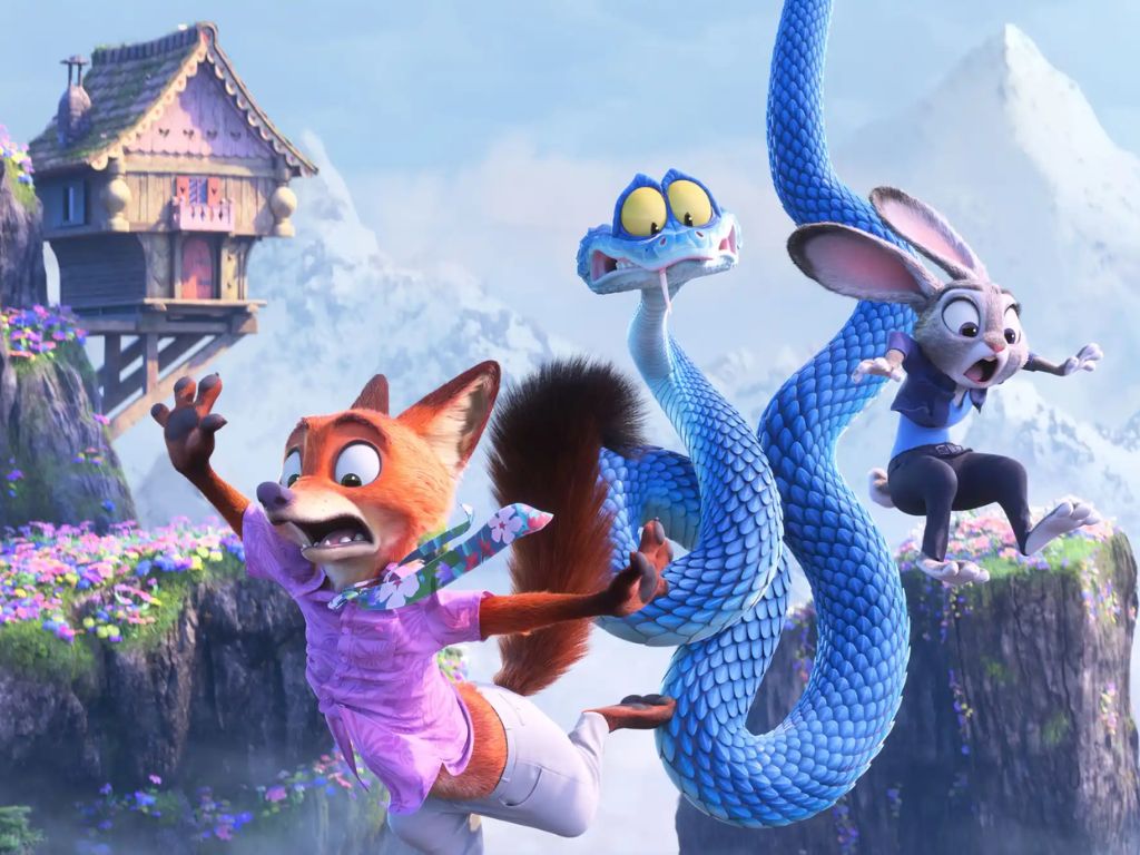 Nick Wilde, Gary De'Snake and Judy Hopps in Zootopia 2