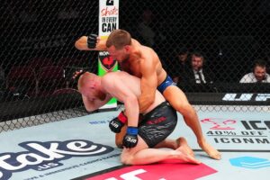 Reinier de Ridder punches Bo Nickal in their welterweight fight during the UFC Fight Night event 