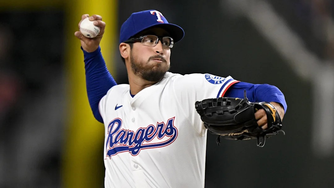 Texas Rangers relief pitcher Dane Dunning (33) pitches against the Baltimore Orioles during the seventh inning at Globe Life Field