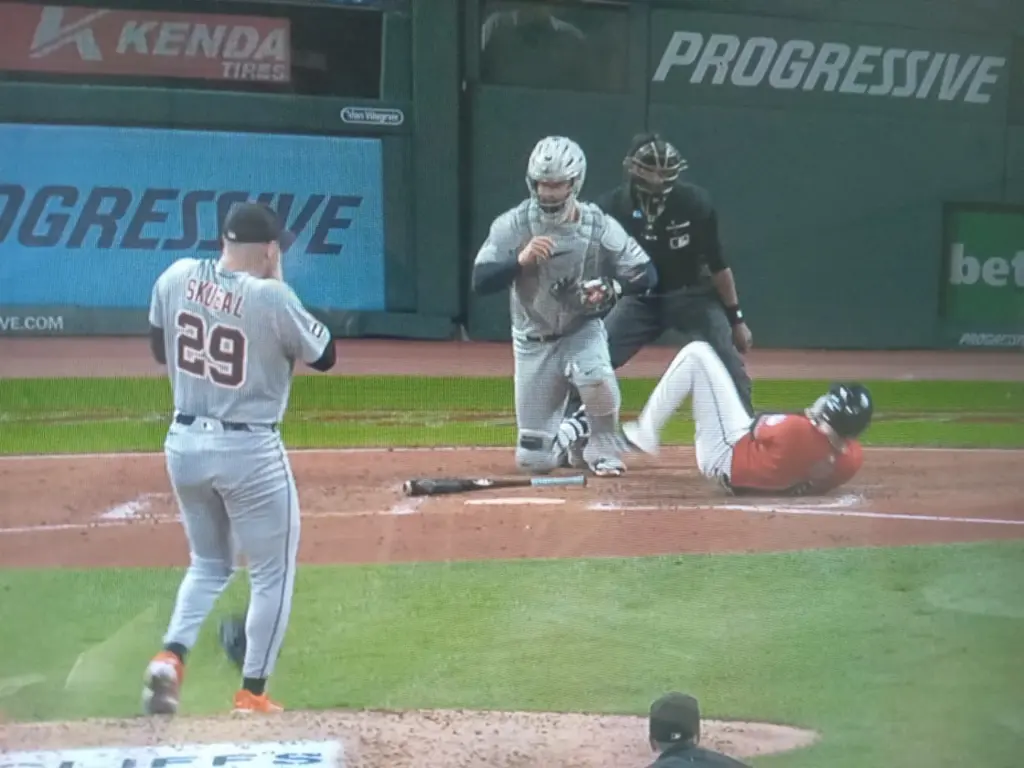 David Fry was struck in the face after attempting to bunt at an offering from left-hander Tarik Skubal.