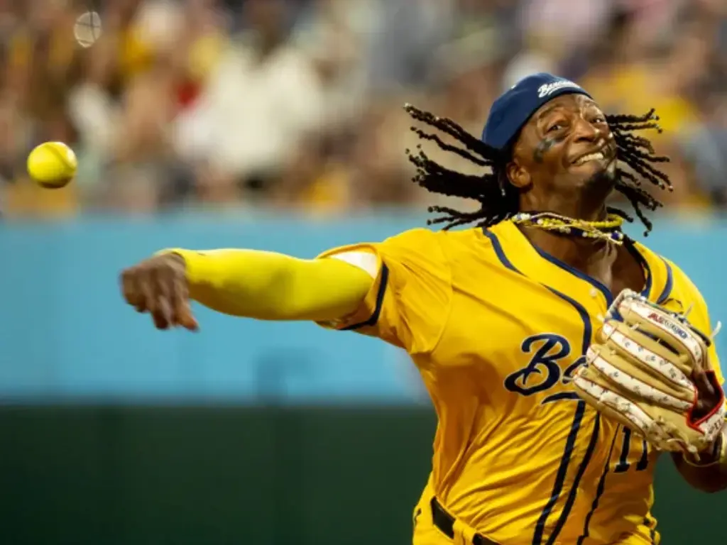Savannah Bananas ball Prime (11) throws a pitch during the second inning against the Party Animals at Nissan Stadium in Nashville, Tenn., Saturday, May 10, 2025.