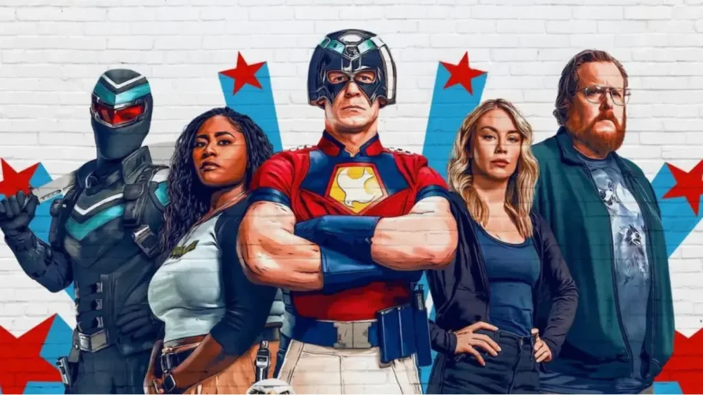 Peacemaker season 2 poster: mural of Vigilante, Leota Adebayo, Peacemaker, Emilia Harcourt and John Economos - HBO Max